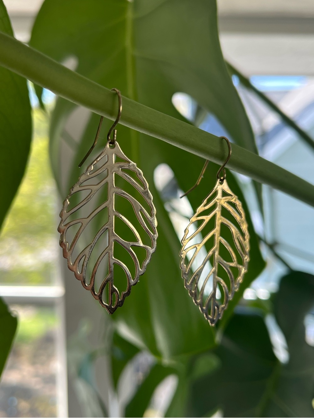 Gold Tone Brass Leaf Earrings